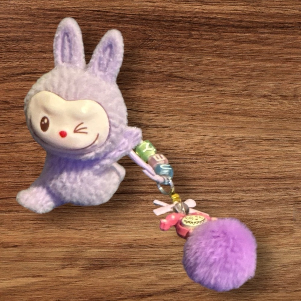 New Lavender Yoga Labubu with a Wink Keychain